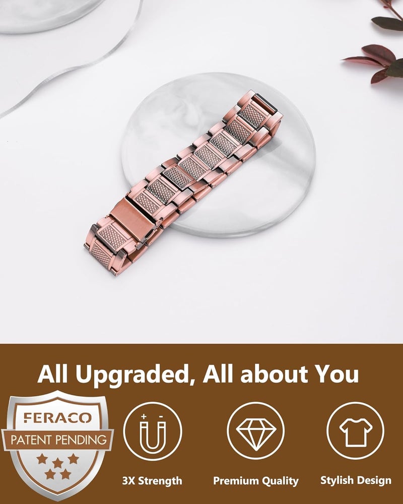 Feraco Copper Bracelet for Men 3X Strength,Magnetic Therapy Bracelet Copper Jewelry with Powerful 3800 Gauss Magnets - Image 4